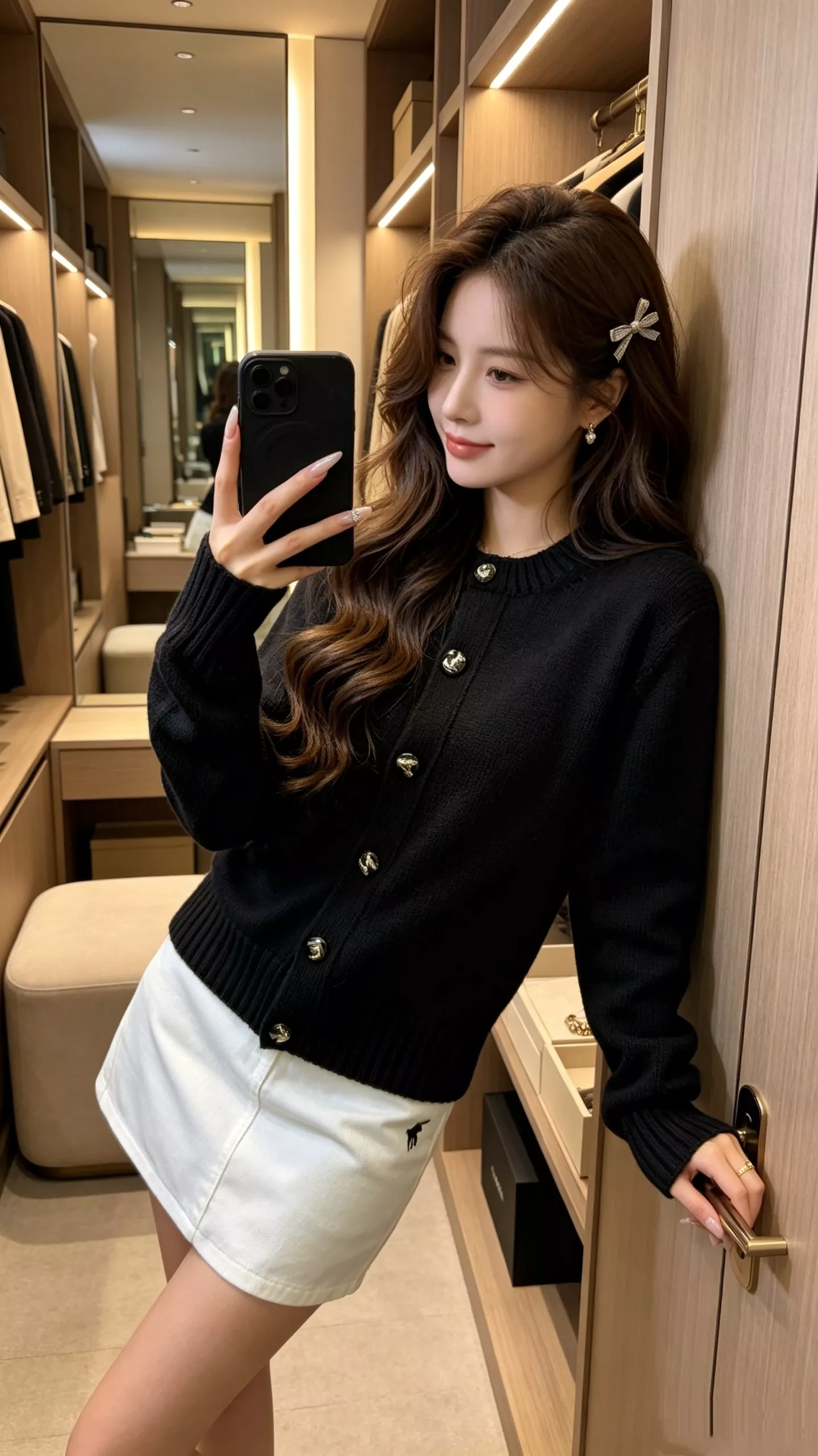 샤넬 로고 버튼 장식 니트 라운드넥 가디건 상세 이미지 21