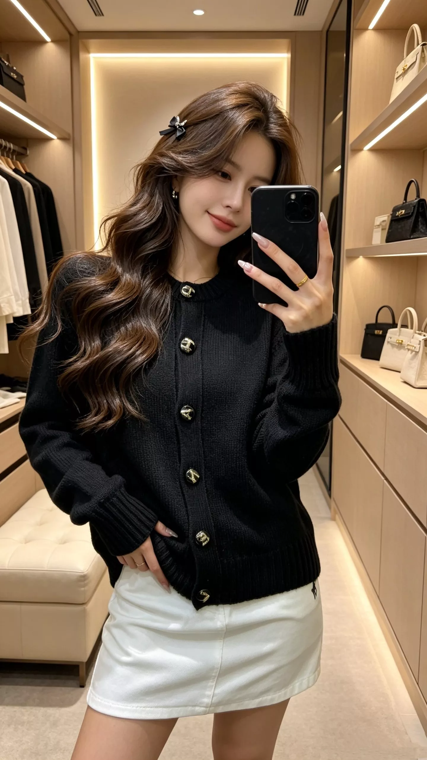 샤넬 로고 버튼 장식 니트 라운드넥 가디건 상세 이미지 18