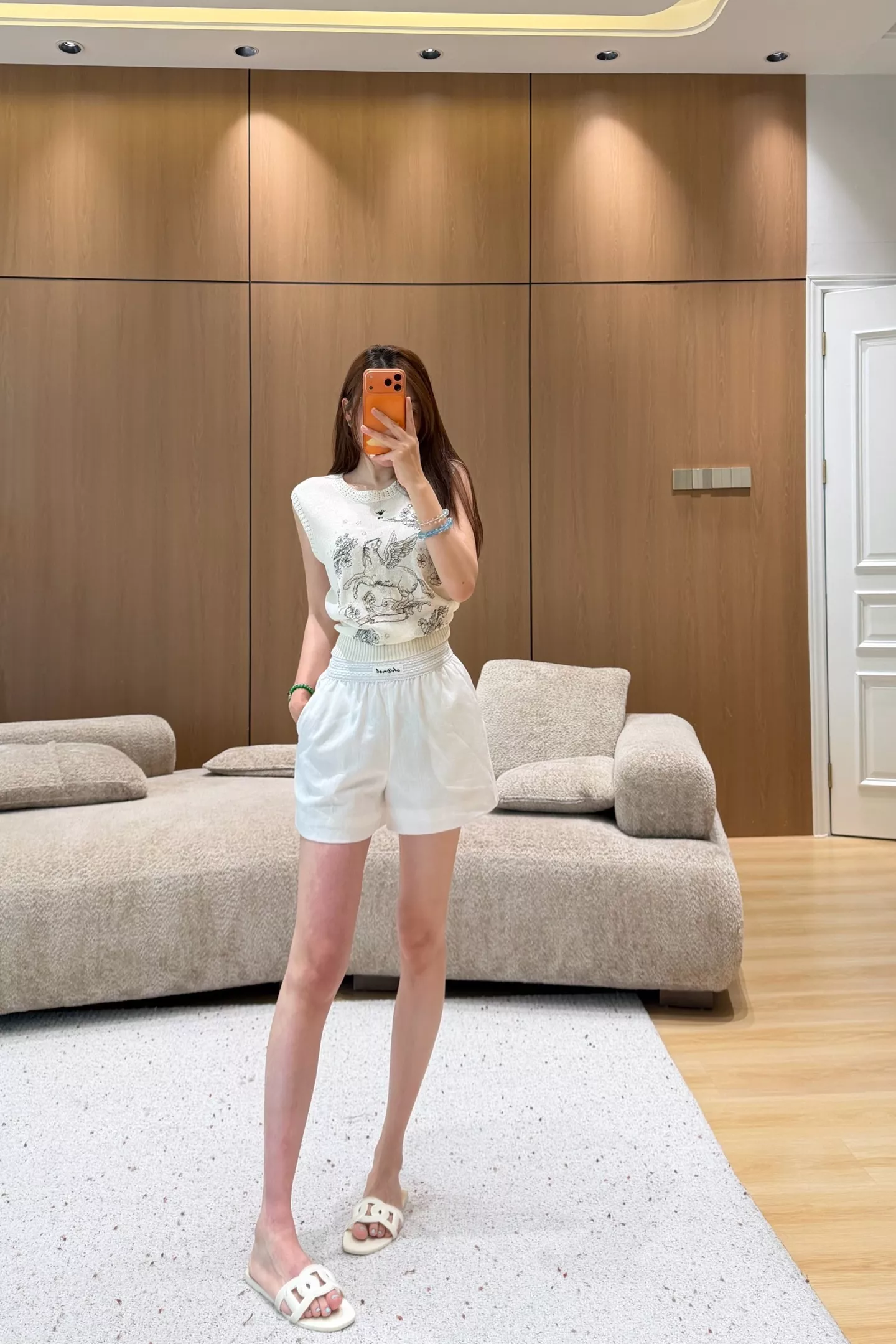 샤넬 자수 포인트 린넨 라이오셀 A라인 하프 팬츠 상세 이미지 18