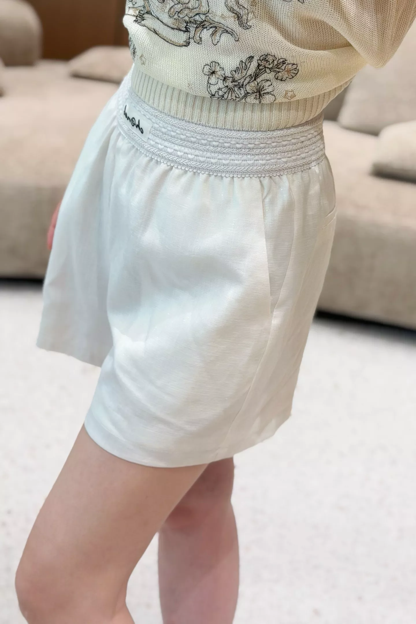샤넬 자수 포인트 린넨 라이오셀 A라인 하프 팬츠 상세 이미지 22