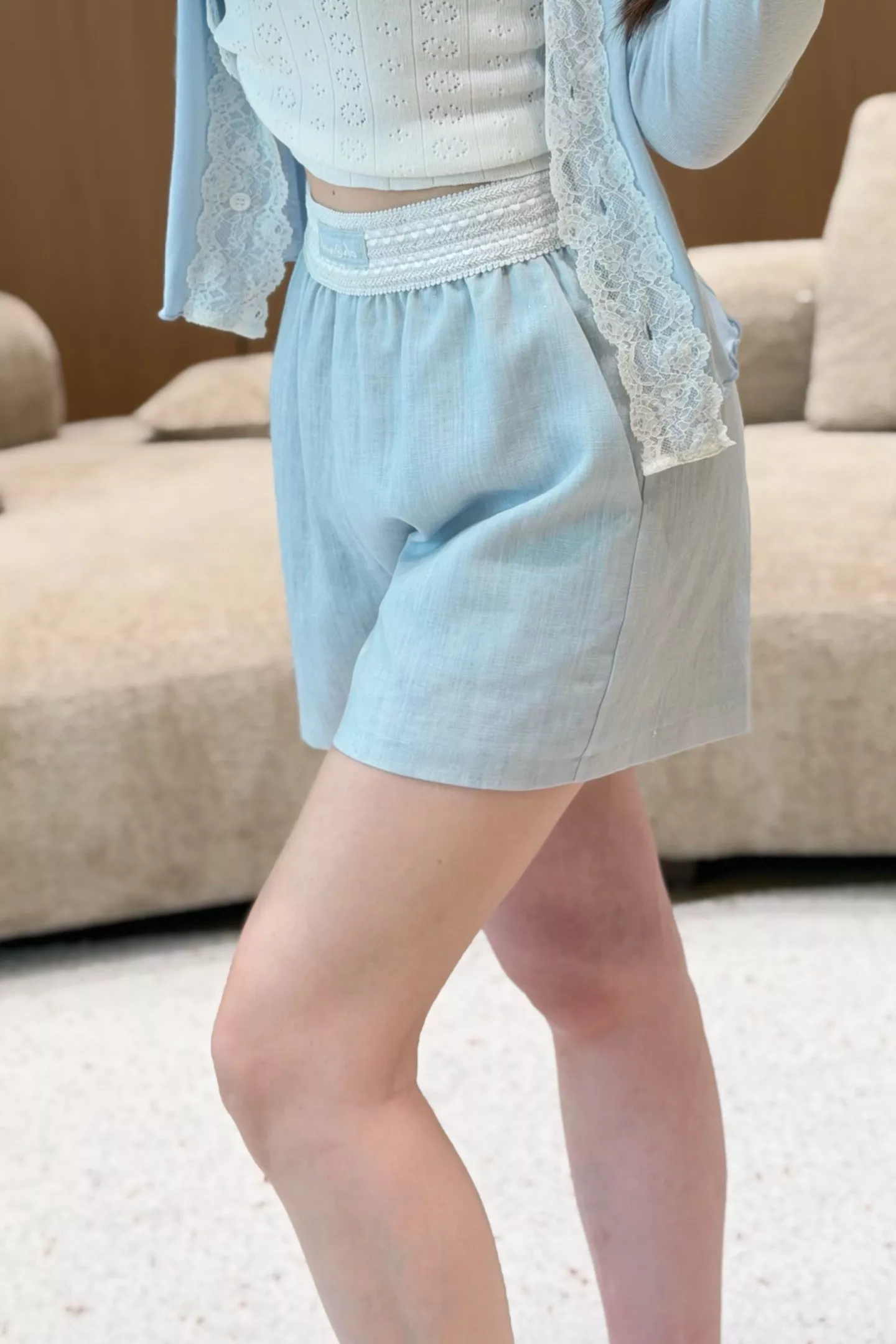 샤넬 자수 포인트 린넨 라이오셀 A라인 하프 팬츠 상세 이미지 28