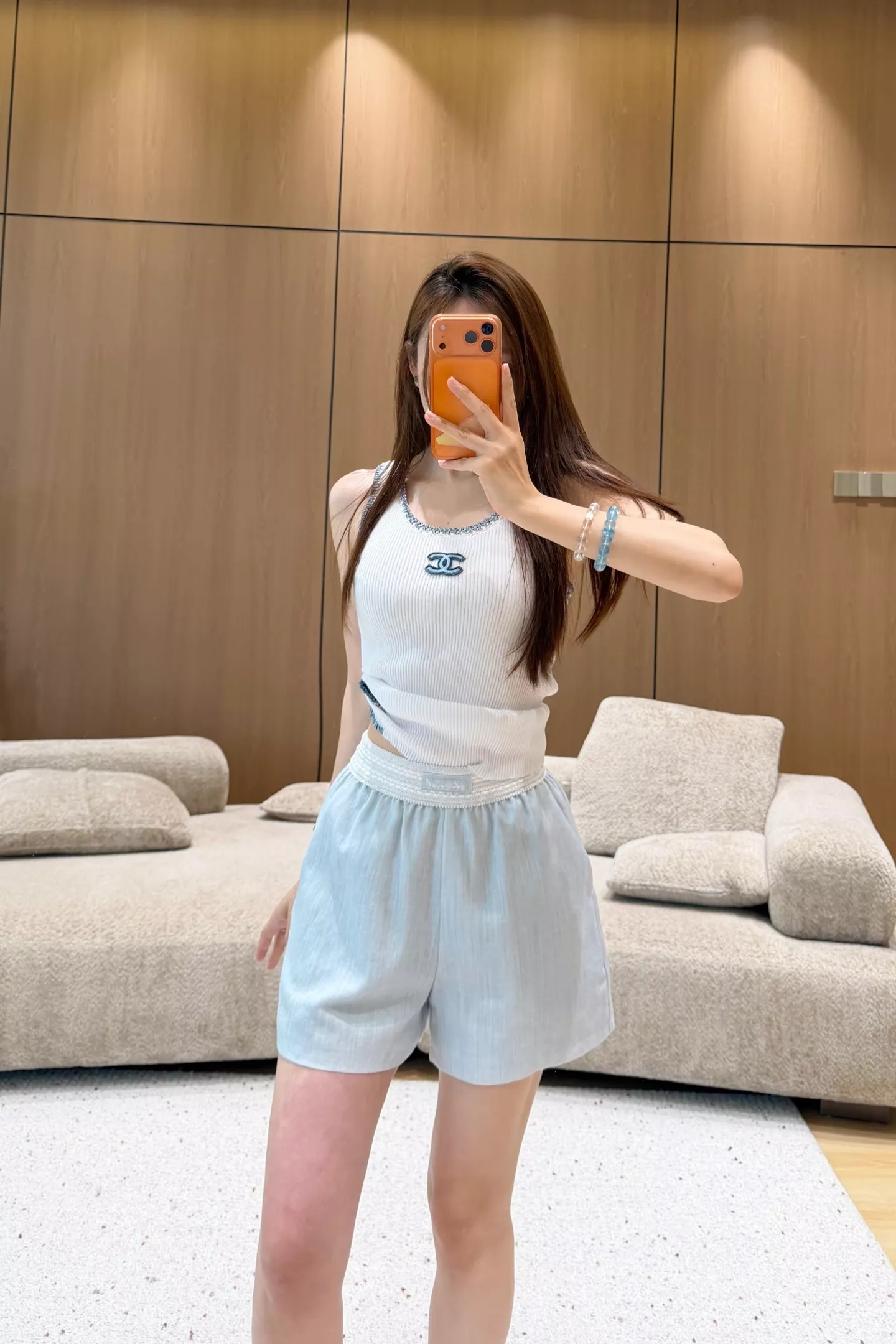 샤넬 자수 포인트 린넨 라이오셀 A라인 하프 팬츠 상세 이미지 29