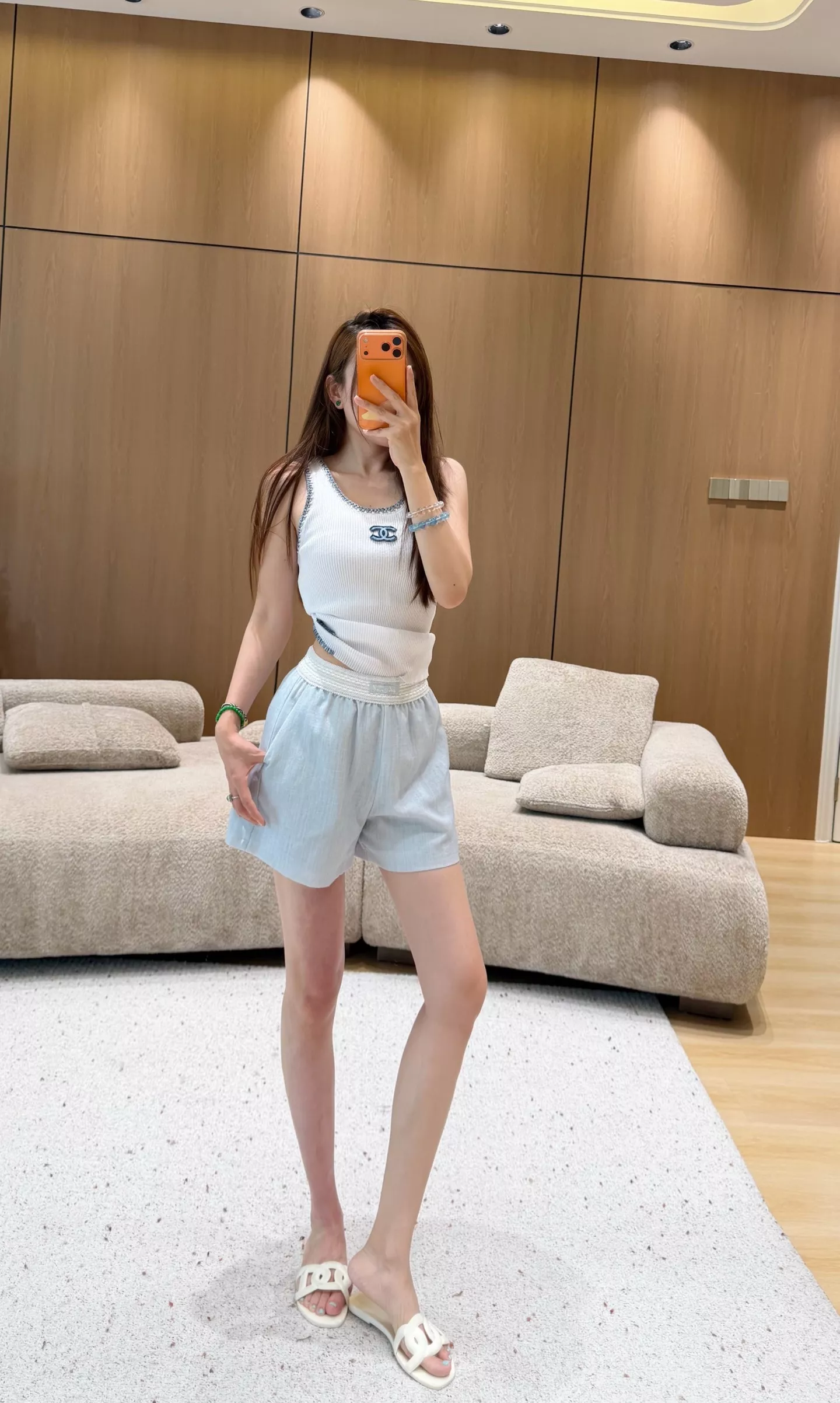 샤넬 자수 포인트 린넨 라이오셀 A라인 하프 팬츠 상세 이미지 30