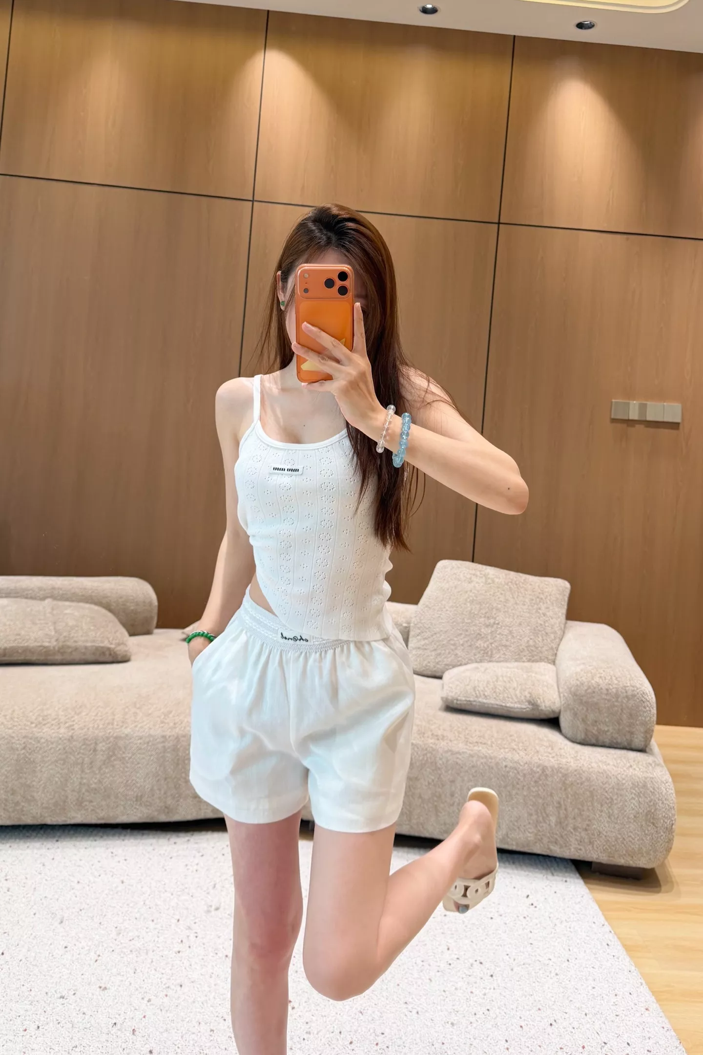 샤넬 자수 포인트 린넨 라이오셀 A라인 하프 팬츠 상세 이미지 15