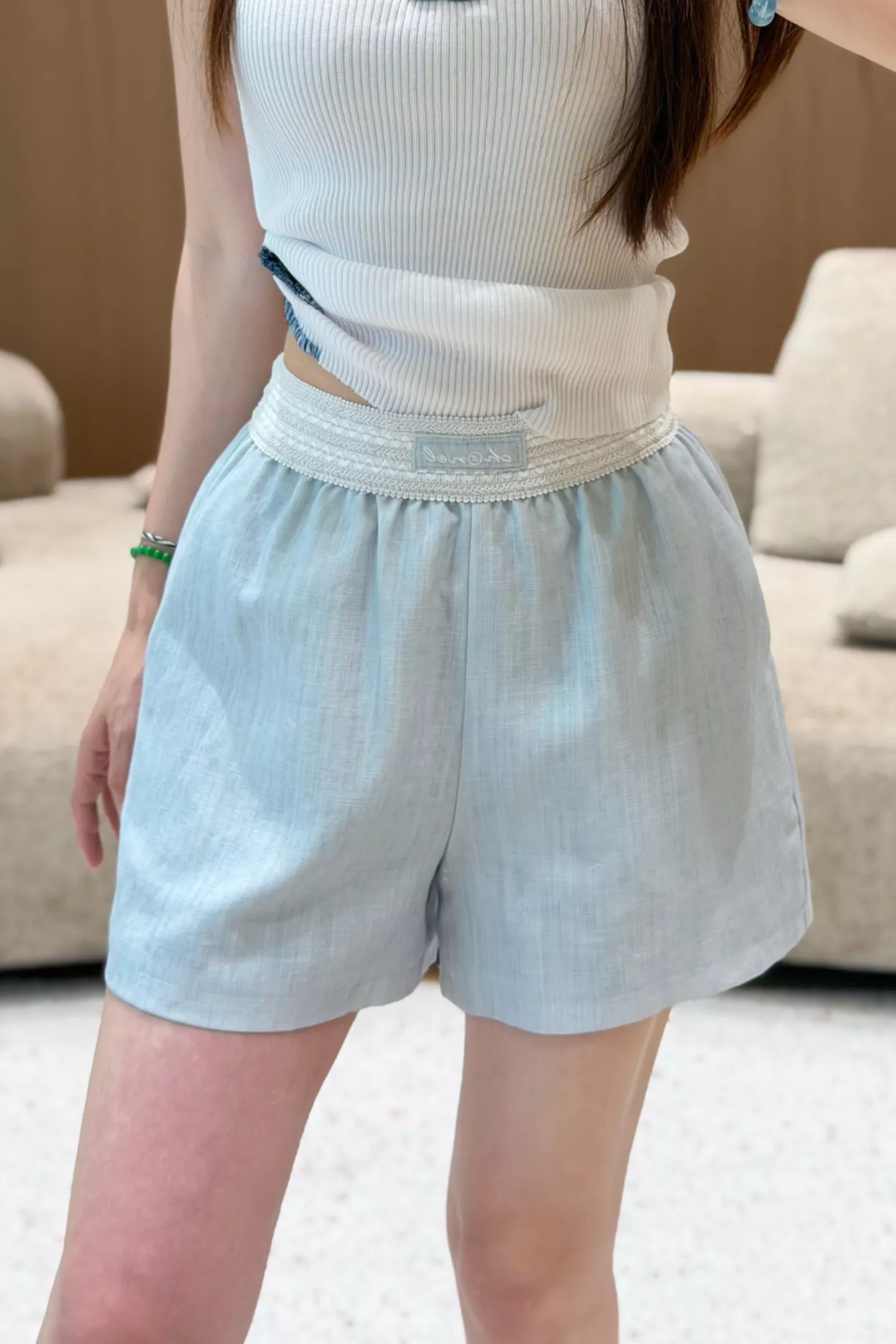 샤넬 자수 포인트 린넨 라이오셀 A라인 하프 팬츠 상세 이미지 27