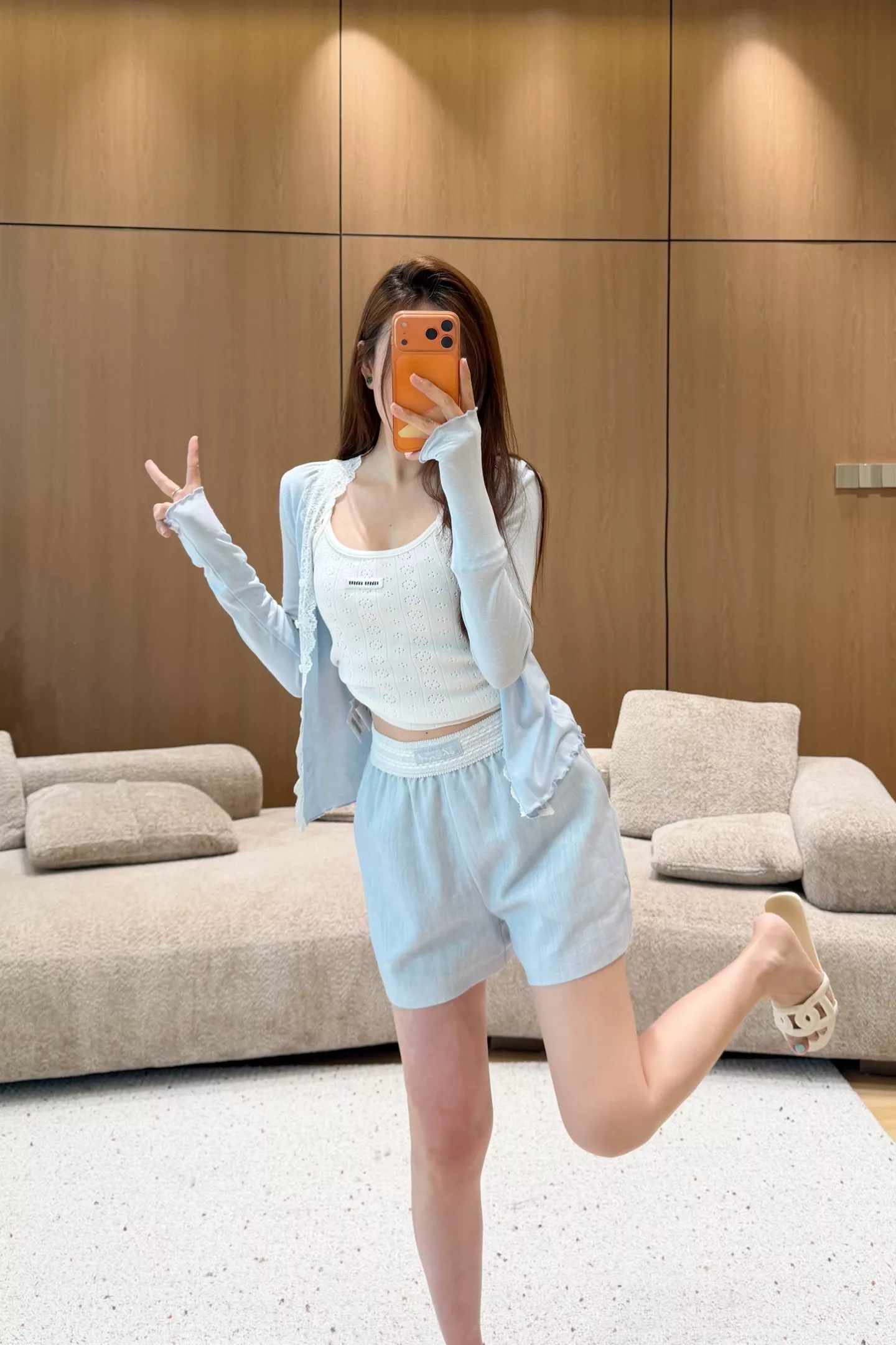 샤넬 자수 포인트 린넨 라이오셀 A라인 하프 팬츠 상세 이미지 25