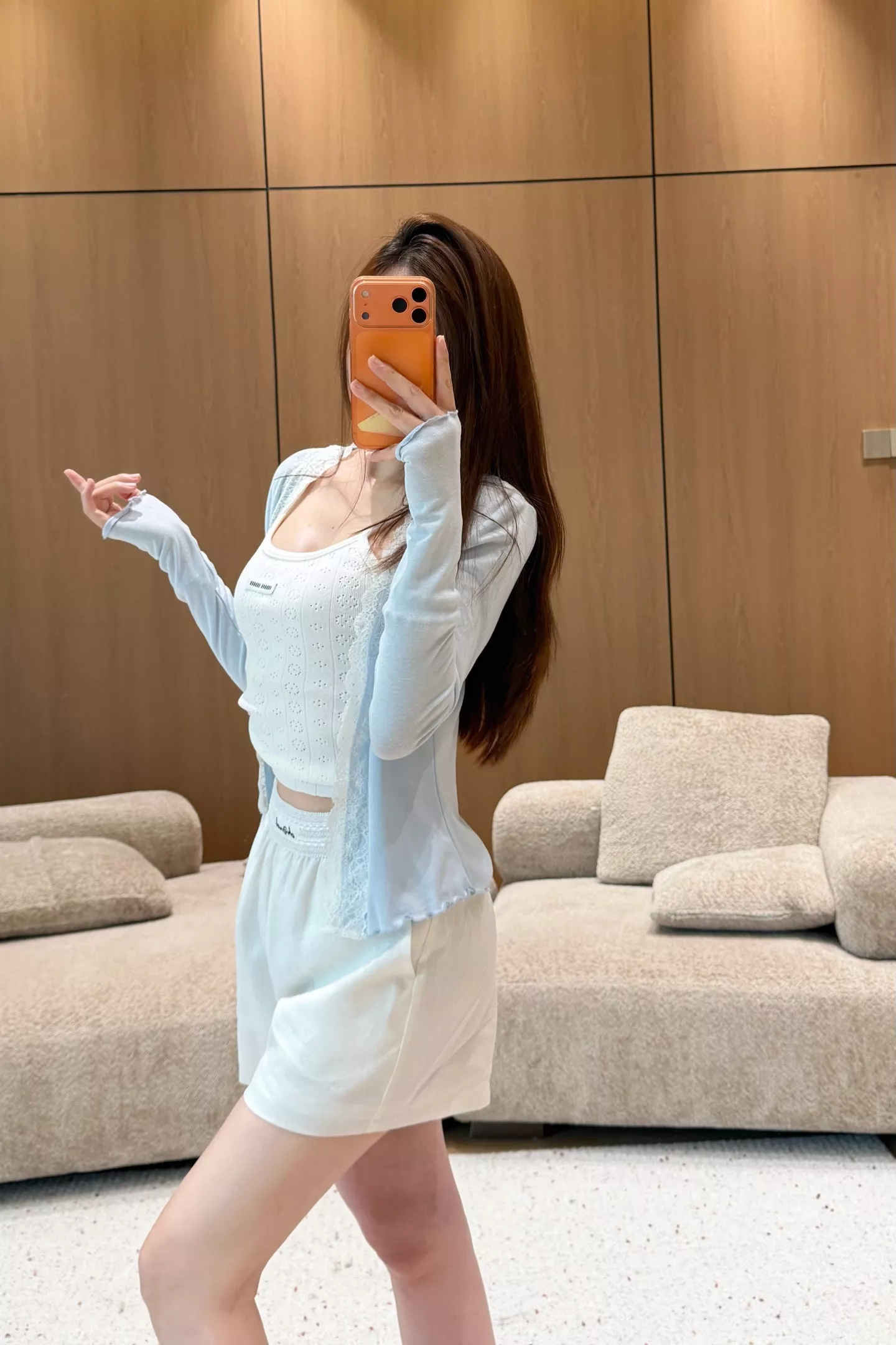 샤넬 자수 포인트 린넨 라이오셀 A라인 하프 팬츠 상세 이미지 16