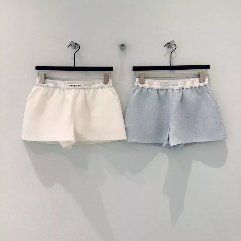 샤넬 자수 포인트 린넨 라이오셀 A라인 하프 팬츠