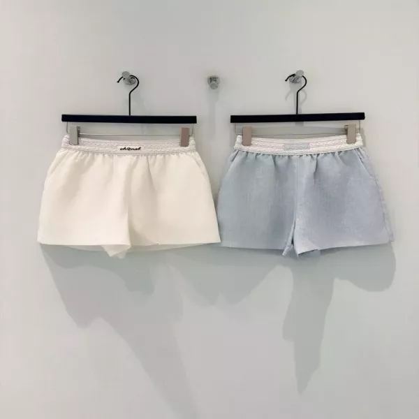 샤넬 자수 포인트 린넨 라이오셀 A라인 하프 팬츠