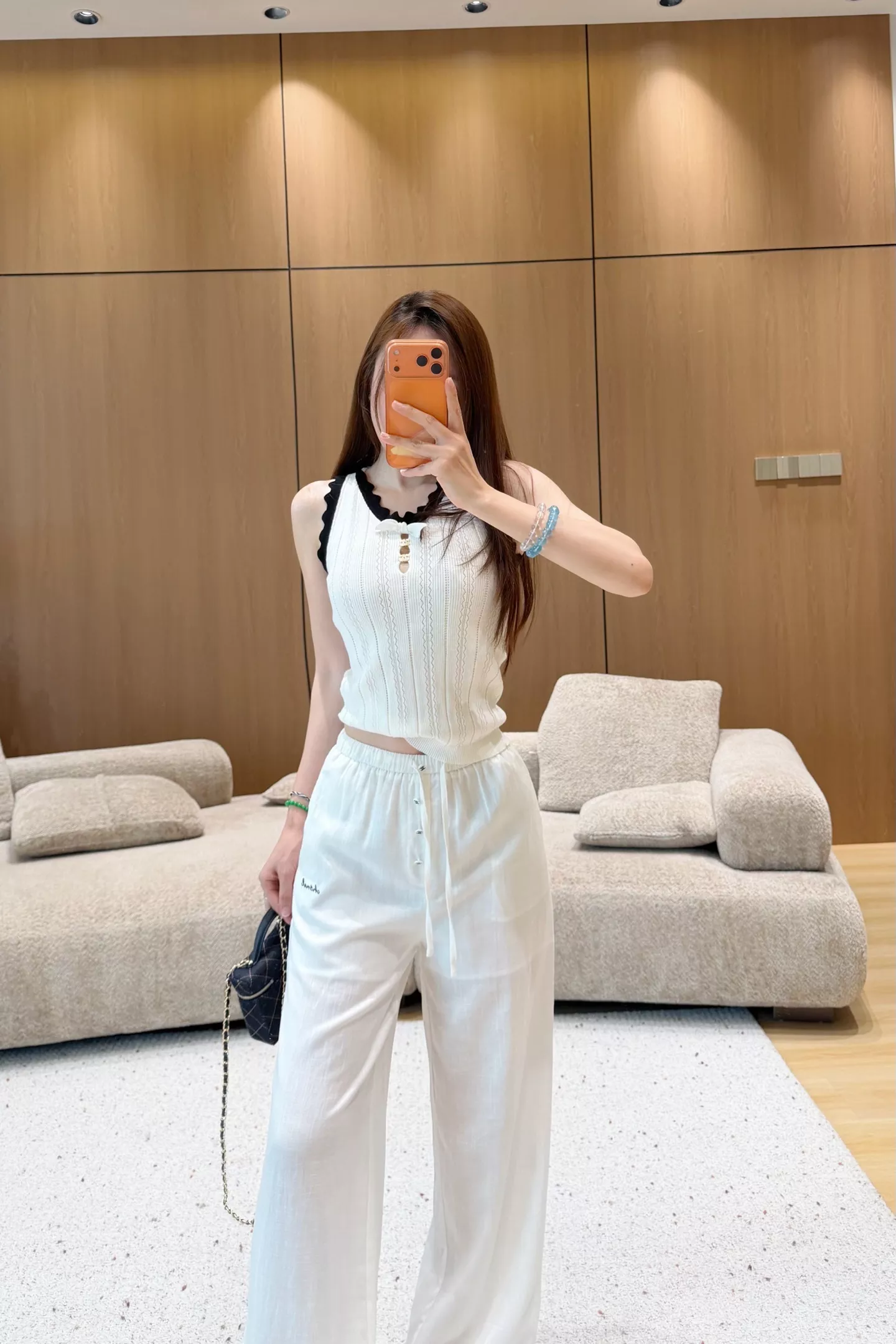 샤넬 버튼 자수 텐셀 린넨 와이드 팬츠 상세 이미지 32