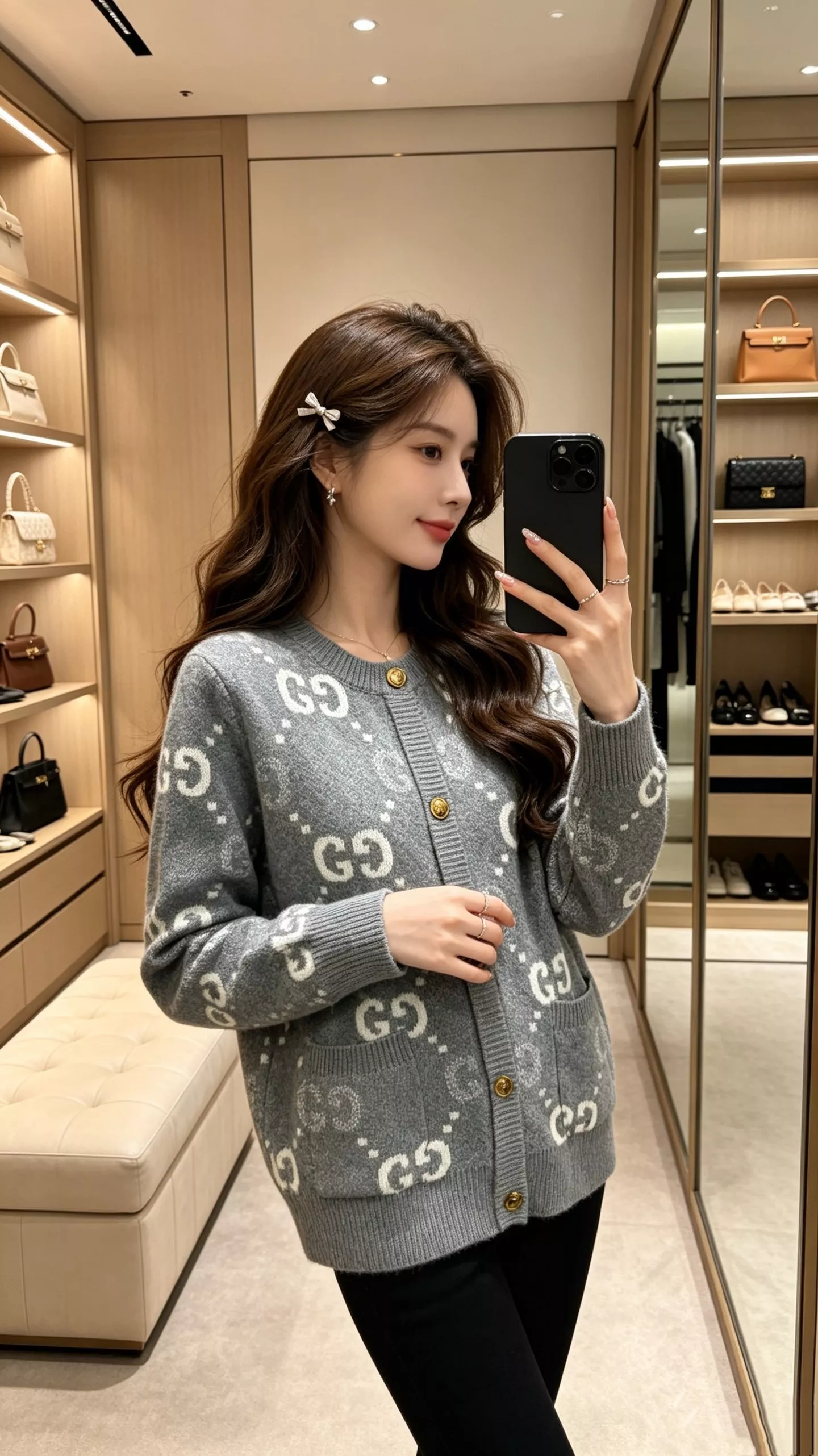 구찌 더블지 다이아 자카드 니트 라운드넥 가디건 상세 이미지 18