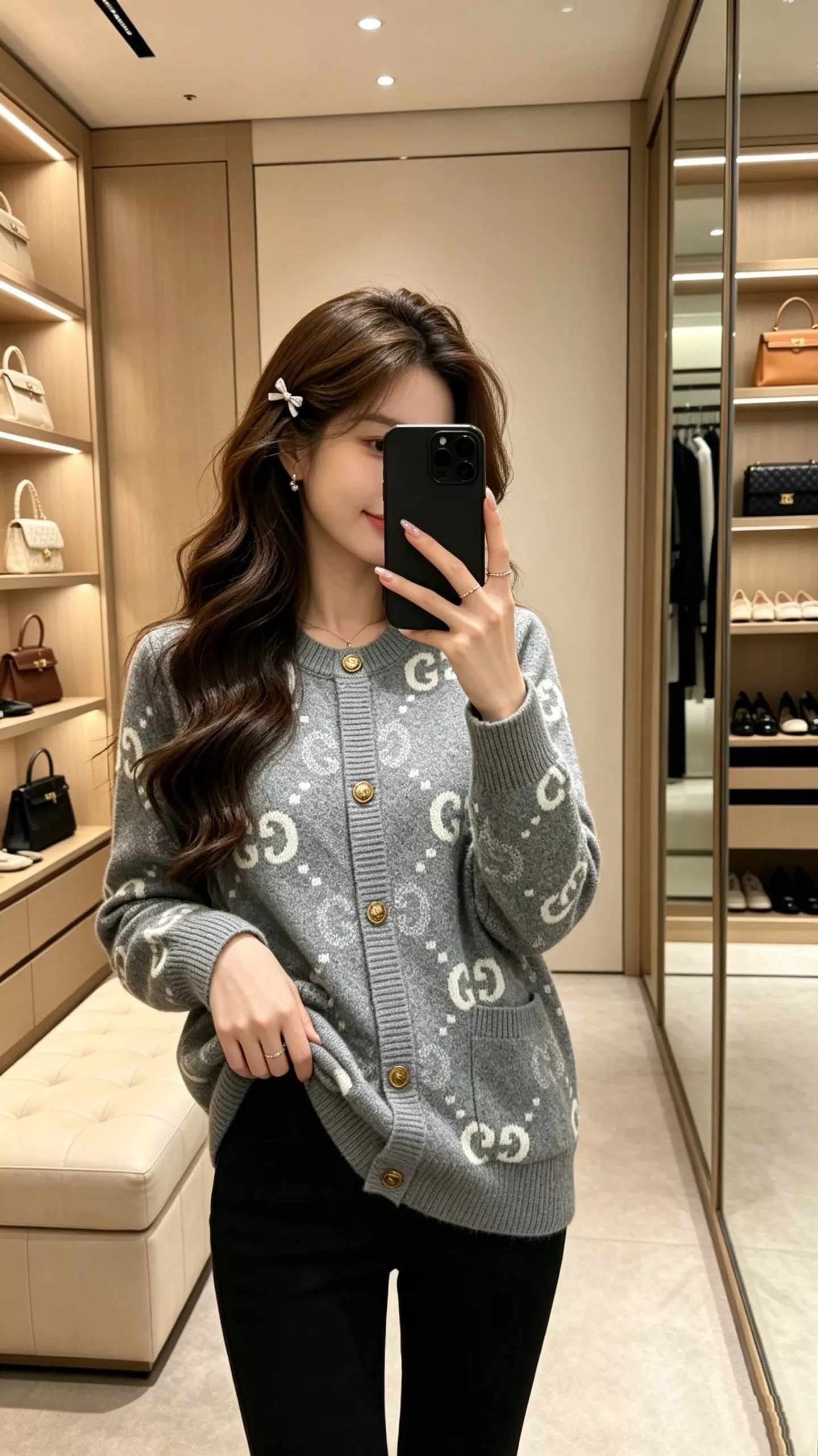 구찌 더블지 다이아 자카드 니트 라운드넥 가디건 상세 이미지 20