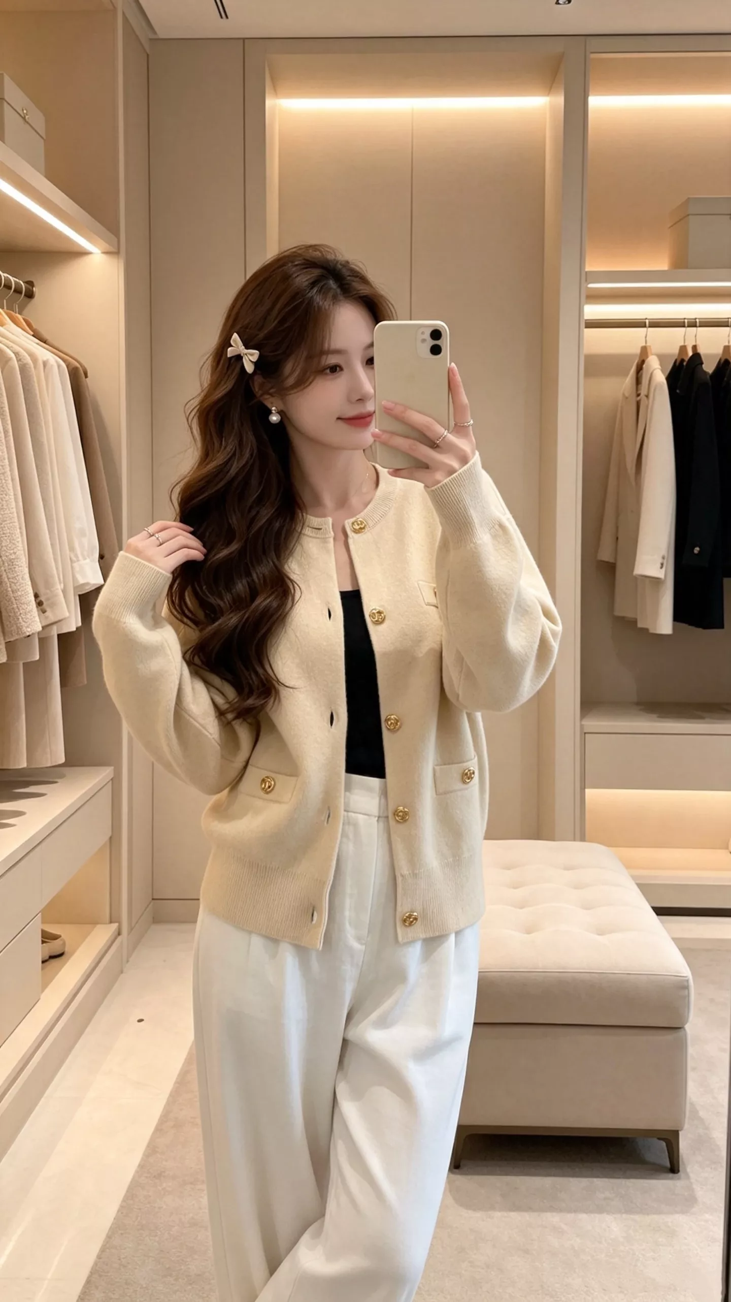 샤넬 26B 페이크 포켓 장식 니트 라운드넥 가디건 상세 이미지 9