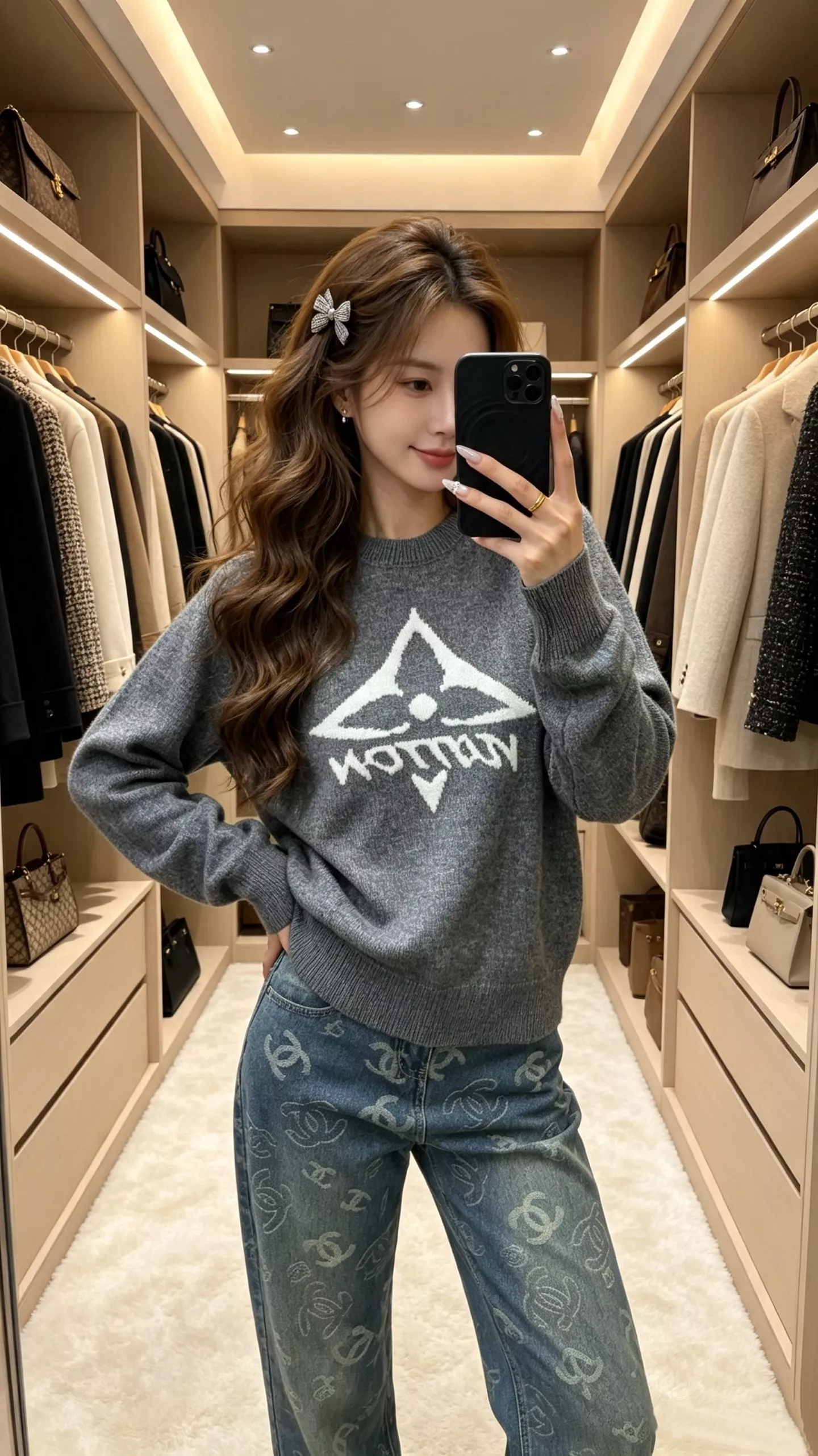 루이비통 로고 자카드 래글런 크루넥 니트 상세 이미지 7