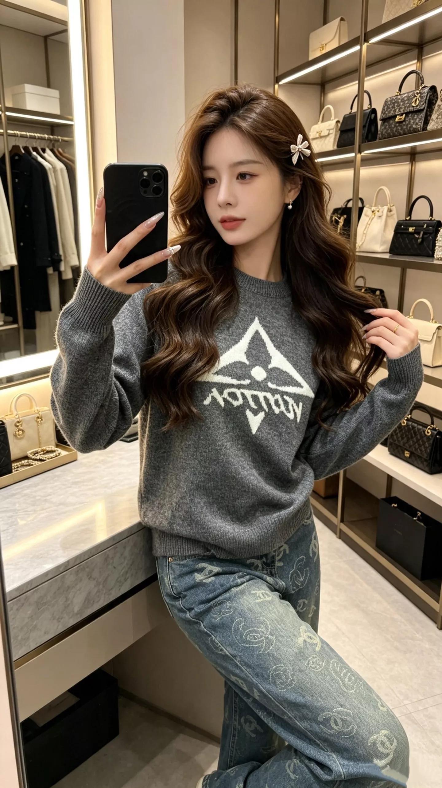루이비통 로고 자카드 래글런 크루넥 니트 상세 이미지 9