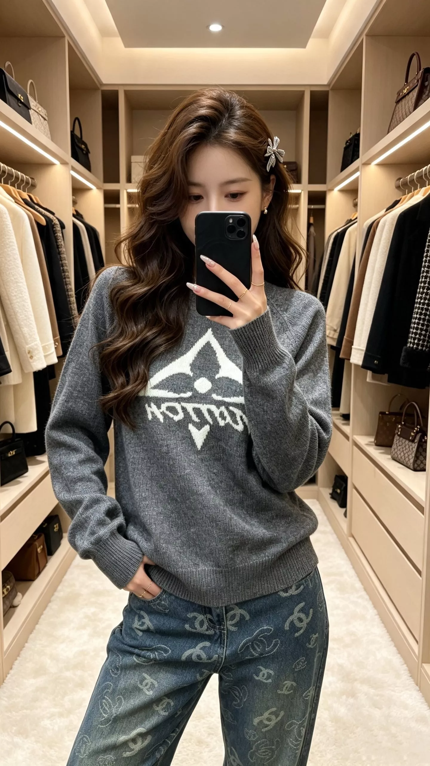 루이비통 로고 자카드 래글런 크루넥 니트 상세 이미지 8