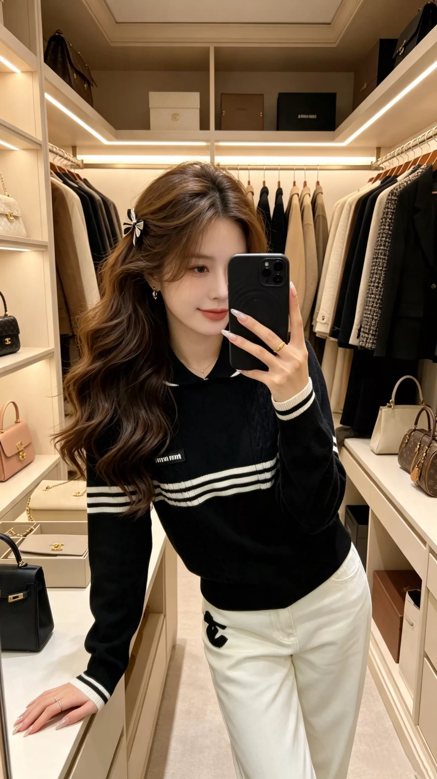 미우미우 스트라이프 배색 케이블 카라 풀오버 니트 상세 이미지 28