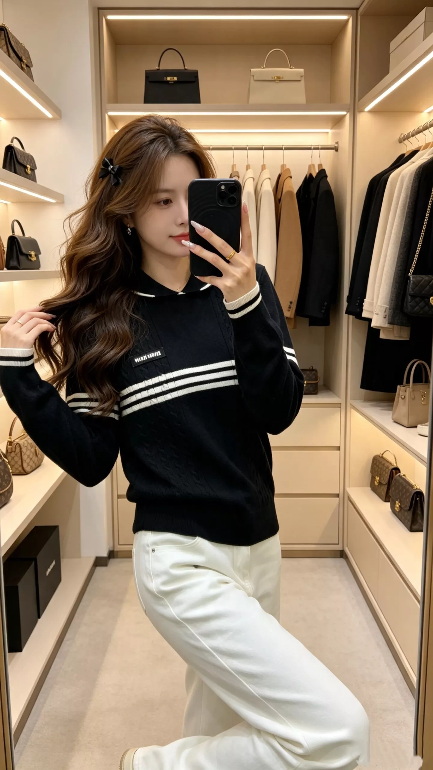 미우미우 스트라이프 배색 케이블 카라 풀오버 니트 상세 이미지 27