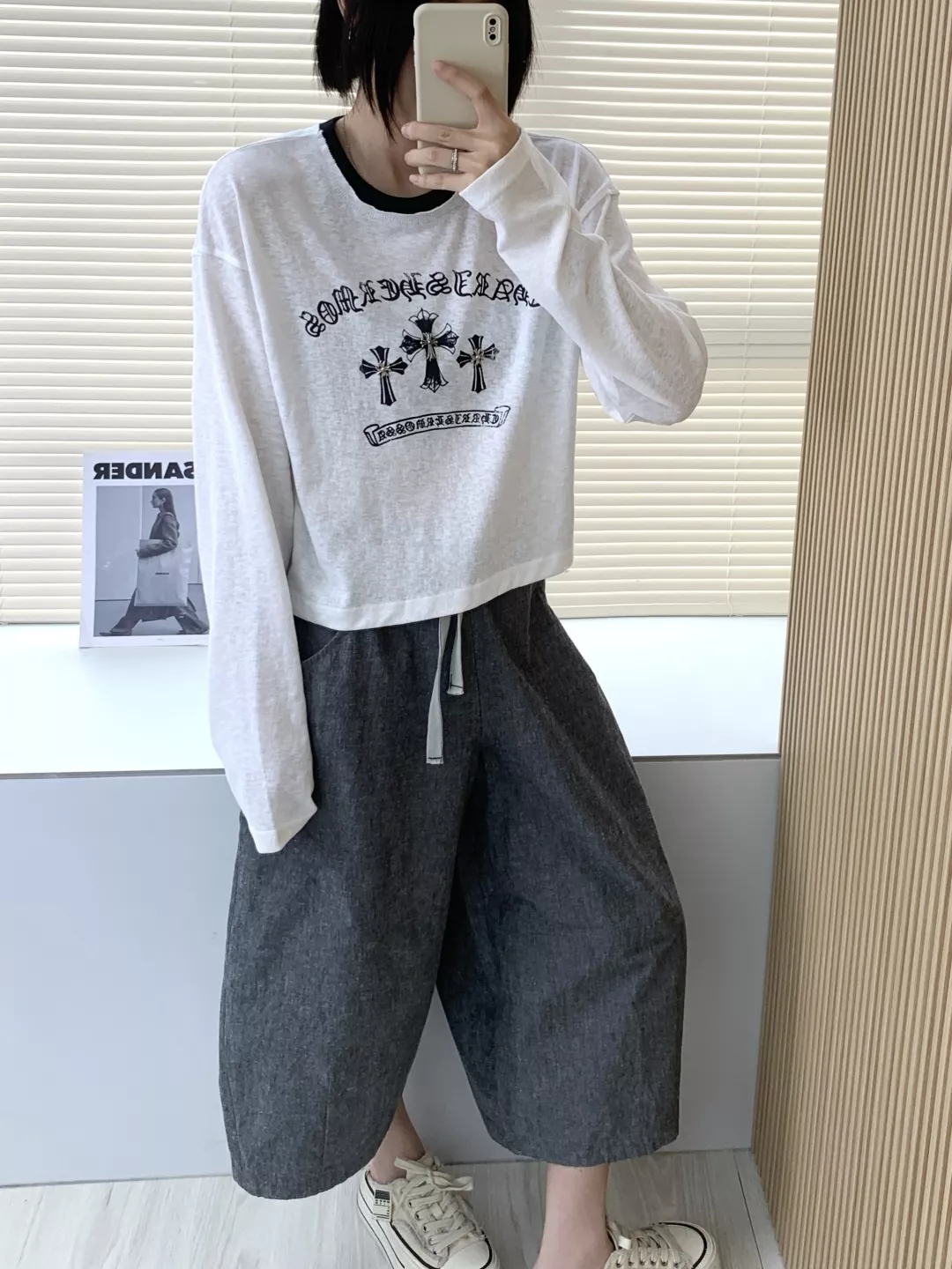 크롬하츠 크로스 프린트 크롭 루즈핏 긴소매 티셔츠 상세 이미지 23