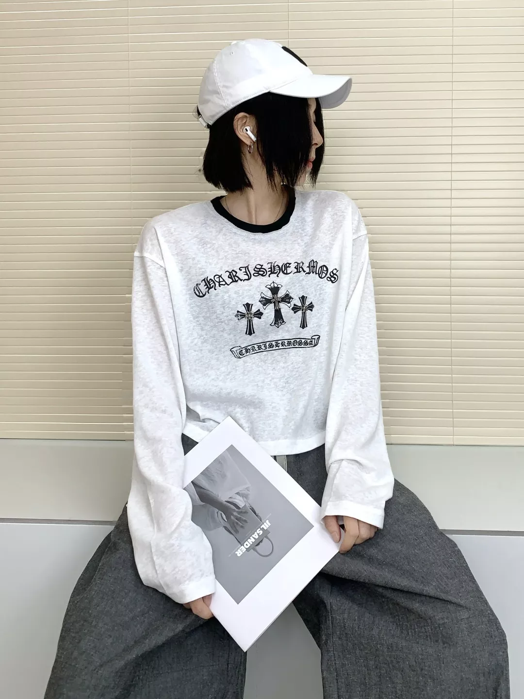 크롬하츠 크로스 프린트 크롭 루즈핏 긴소매 티셔츠 상세 이미지 19
