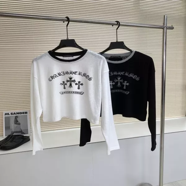 크롬하츠 크로스 프린트 크롭 루즈핏 긴소매 티셔츠