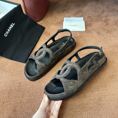 샤넬 더블 C 로고 레더 오픈토 샌들
