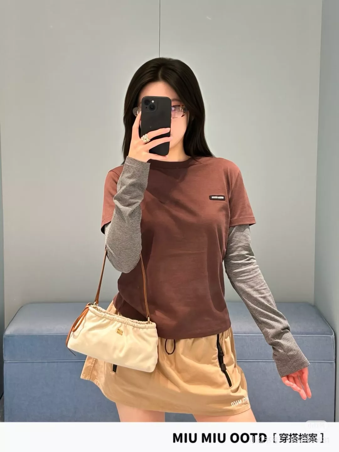 미우미우 카키 스탠드칼라 스커트 상세 이미지 13
