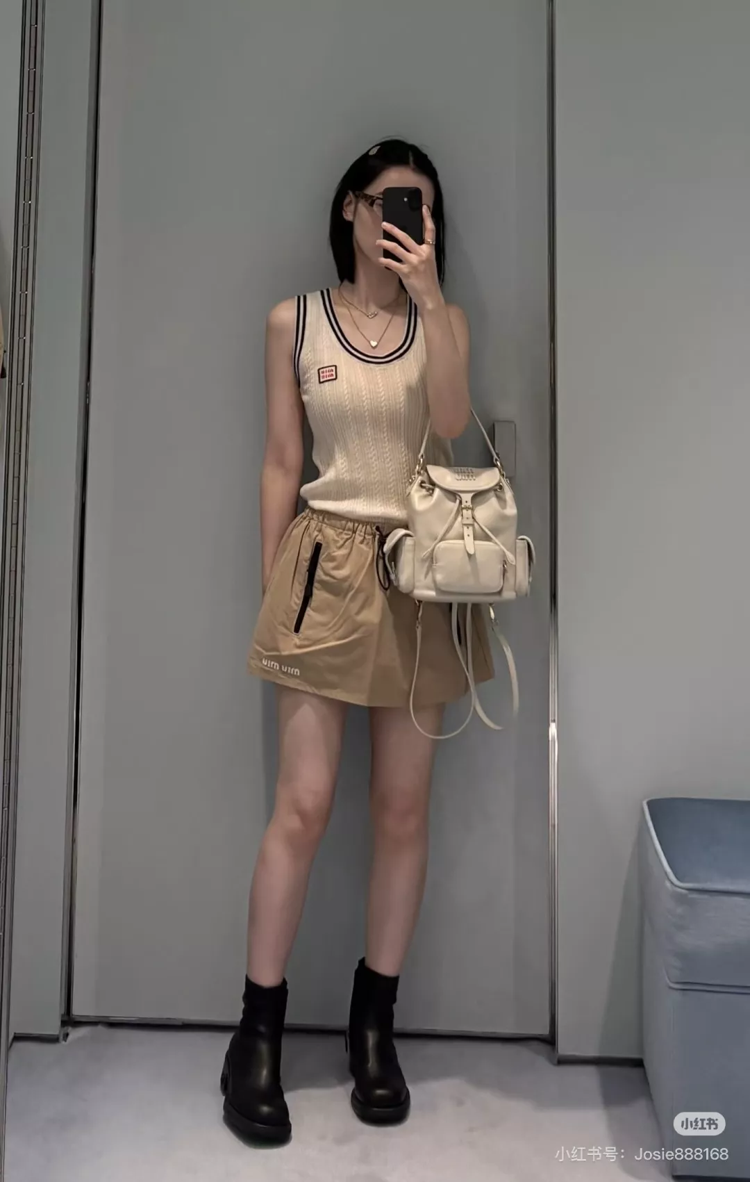 미우미우 카키 스탠드칼라 스커트 상세 이미지 18