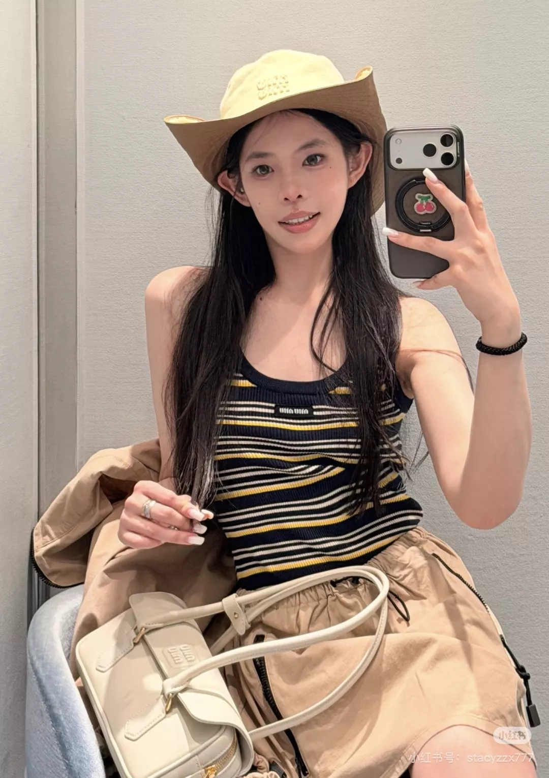 미우미우 카키 스탠드칼라 스커트 상세 이미지 17