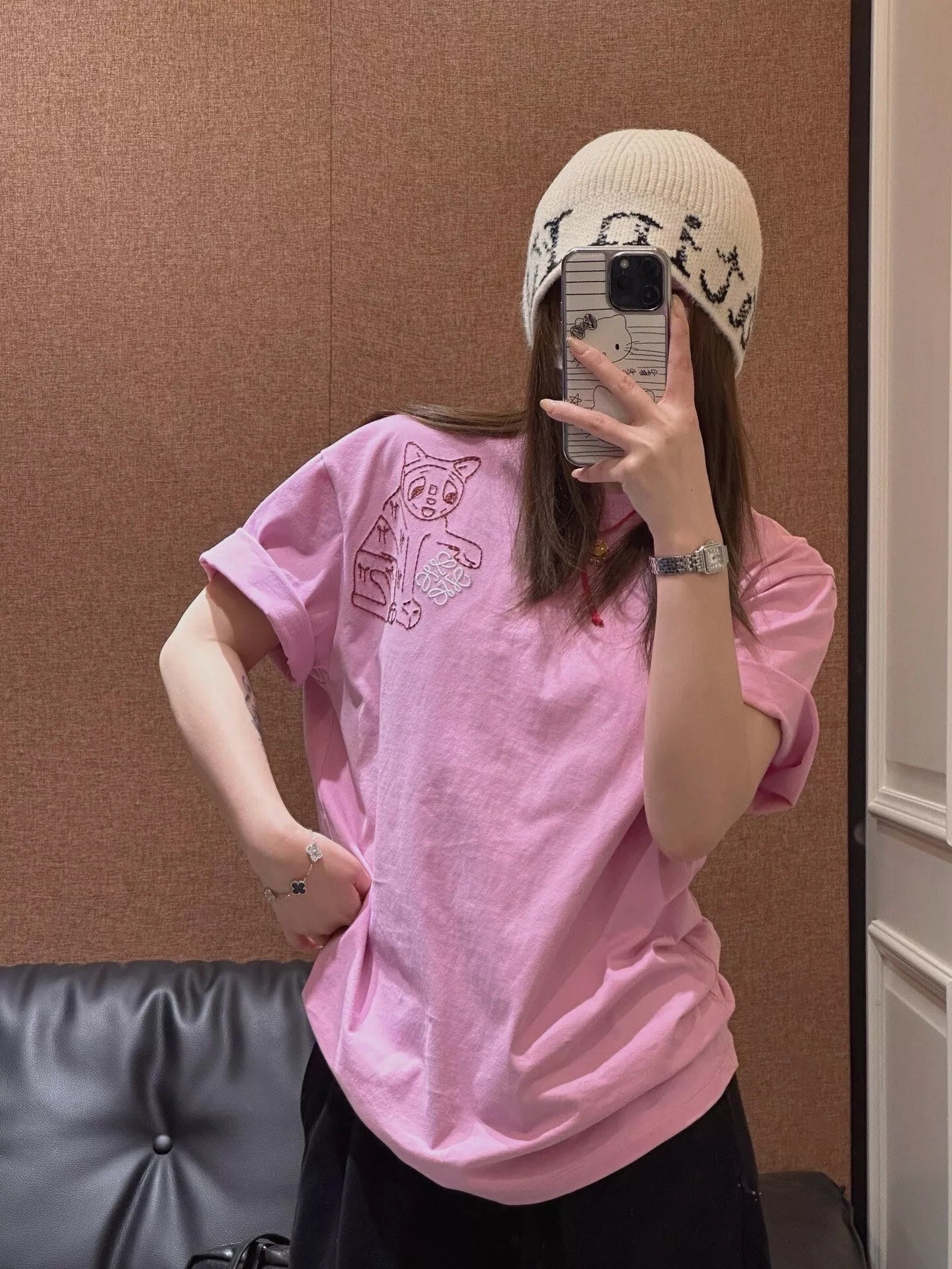 로에베 고양이 자수 오버핏 반소매 티셔츠 상세 이미지 75