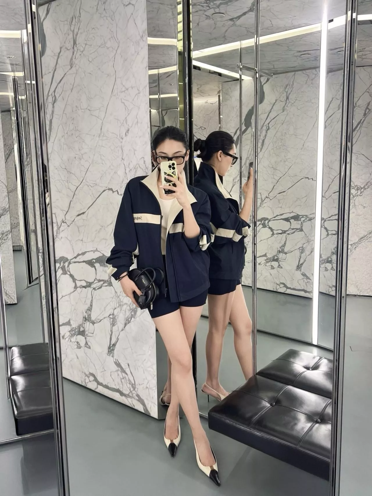 입생로랑 배색 캔버스 집업 재킷 쇼츠 팬츠 쓰리피스 세트 상세 이미지 100
