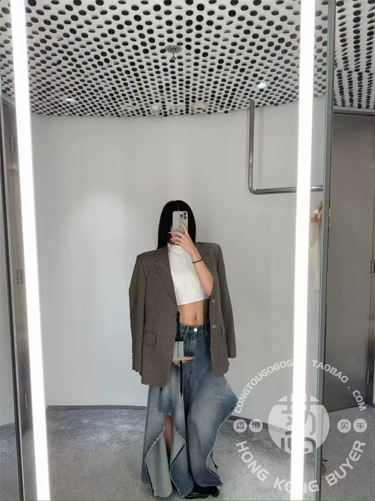 알라이아 러플 컷아웃 워싱 와이드 데님 팬츠 상세 이미지 15
