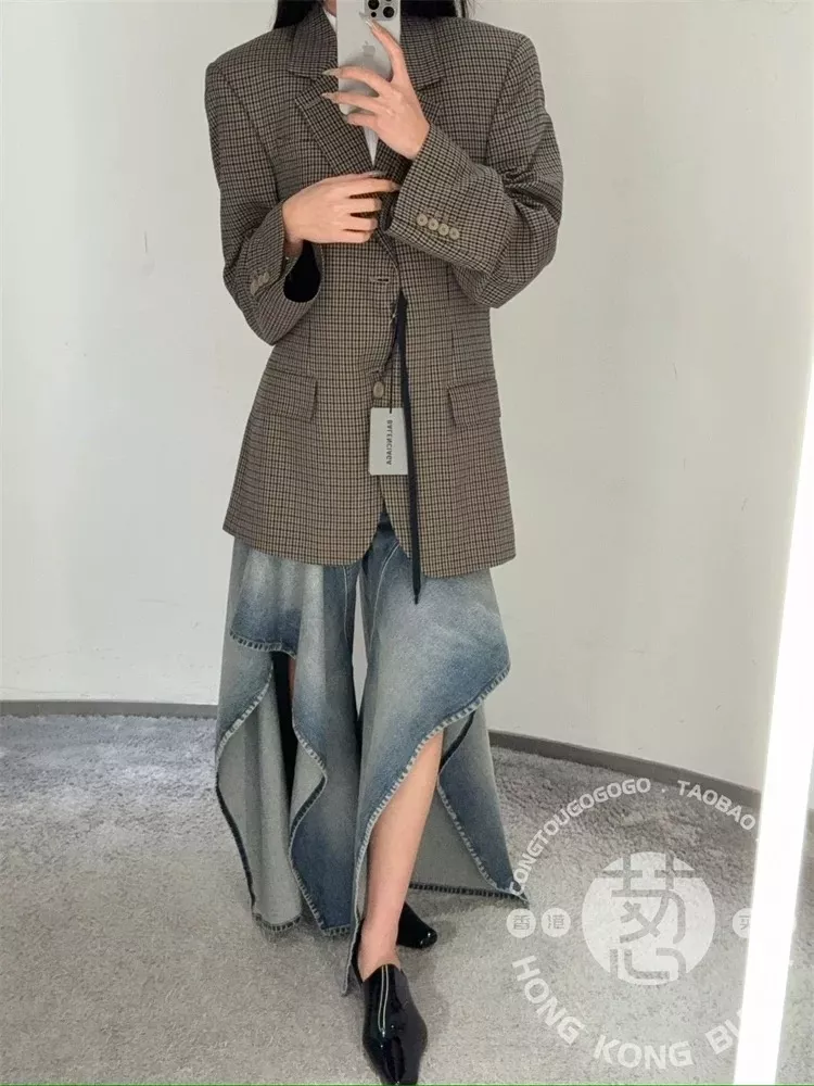 알라이아 러플 컷아웃 워싱 와이드 데님 팬츠 상세 이미지 18