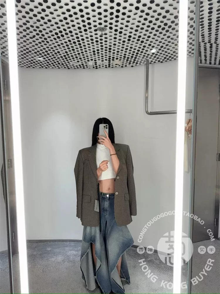알라이아 러플 컷아웃 워싱 와이드 데님 팬츠 상세 이미지 14