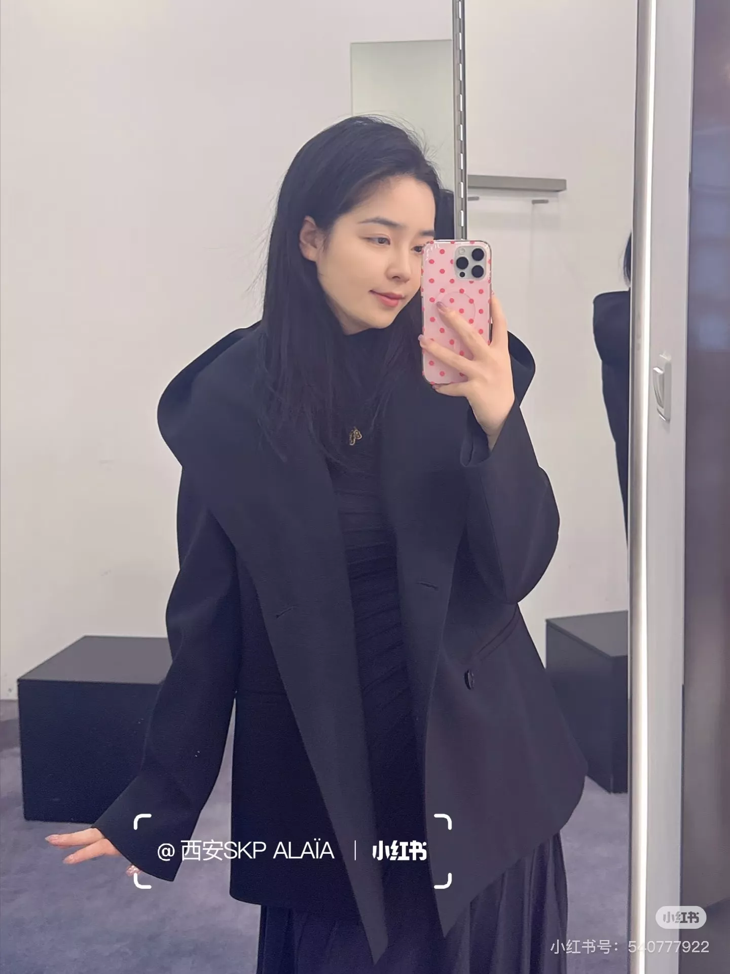 알라이아 후드 케이프 칼라 울 더블 정장 재킷 상세 이미지 27