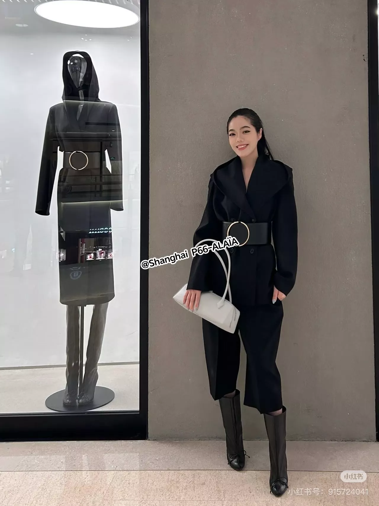 알라이아 후드 케이프 칼라 울 더블 정장 재킷 상세 이미지 23