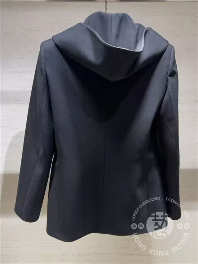 알라이아 후드 케이프 칼라 울 더블 정장 재킷 상세 이미지 17