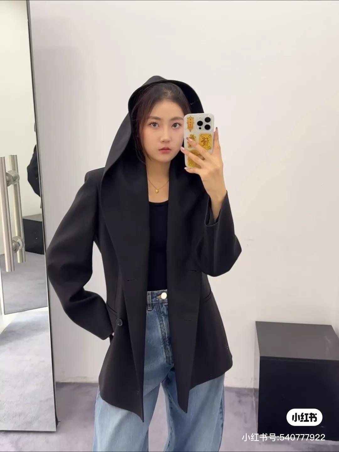 알라이아 후드 케이프 칼라 울 더블 정장 재킷 상세 이미지 22