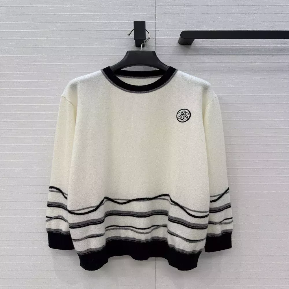 에르메스 자수 포인트 캐시미어 자카드 긴소매 니트