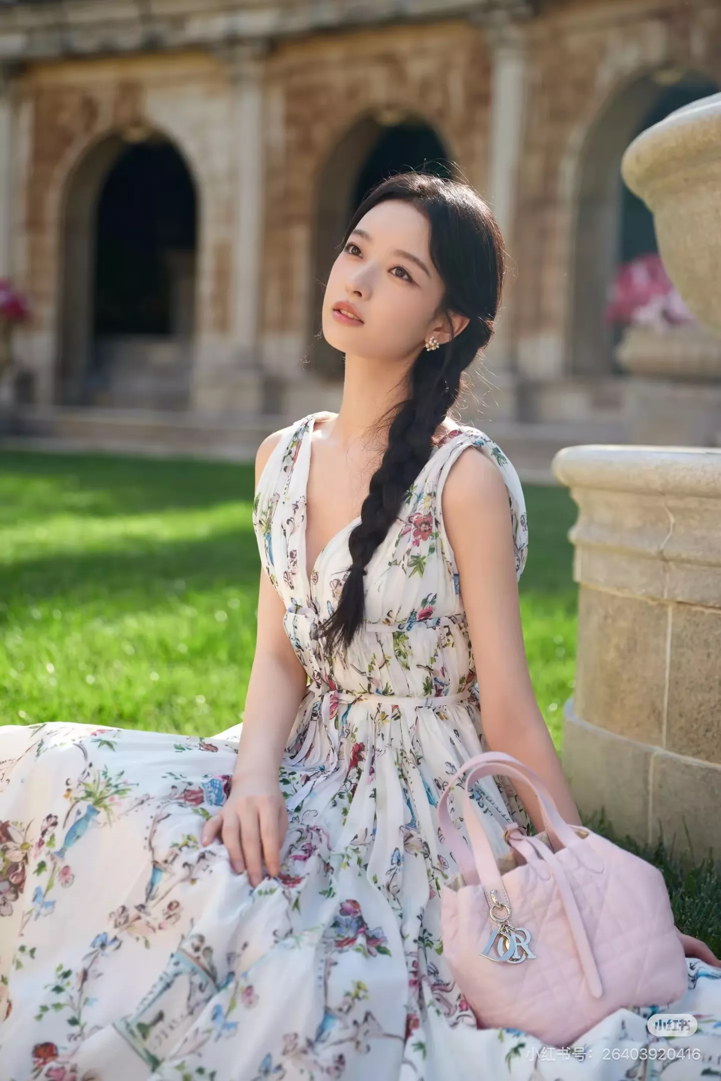 디올 플라워 프린트 브이넥 롱 원피스 상세 이미지 14