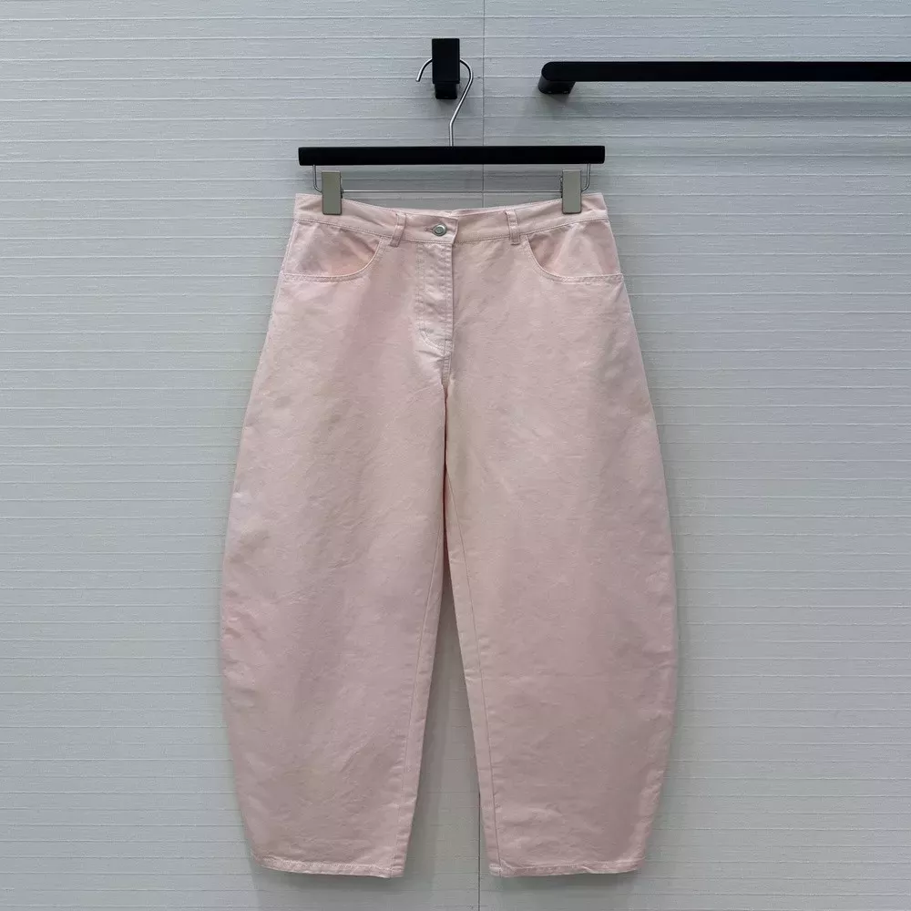 알라이아 워시드 라이트핑크 커브드 데님 팬츠