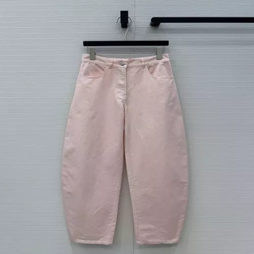 알라이아 워시드 라이트핑크 커브드 데님 팬츠