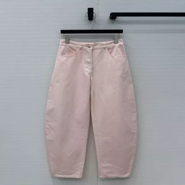 알라이아 워시드 라이트핑크 커브드 데님 팬츠