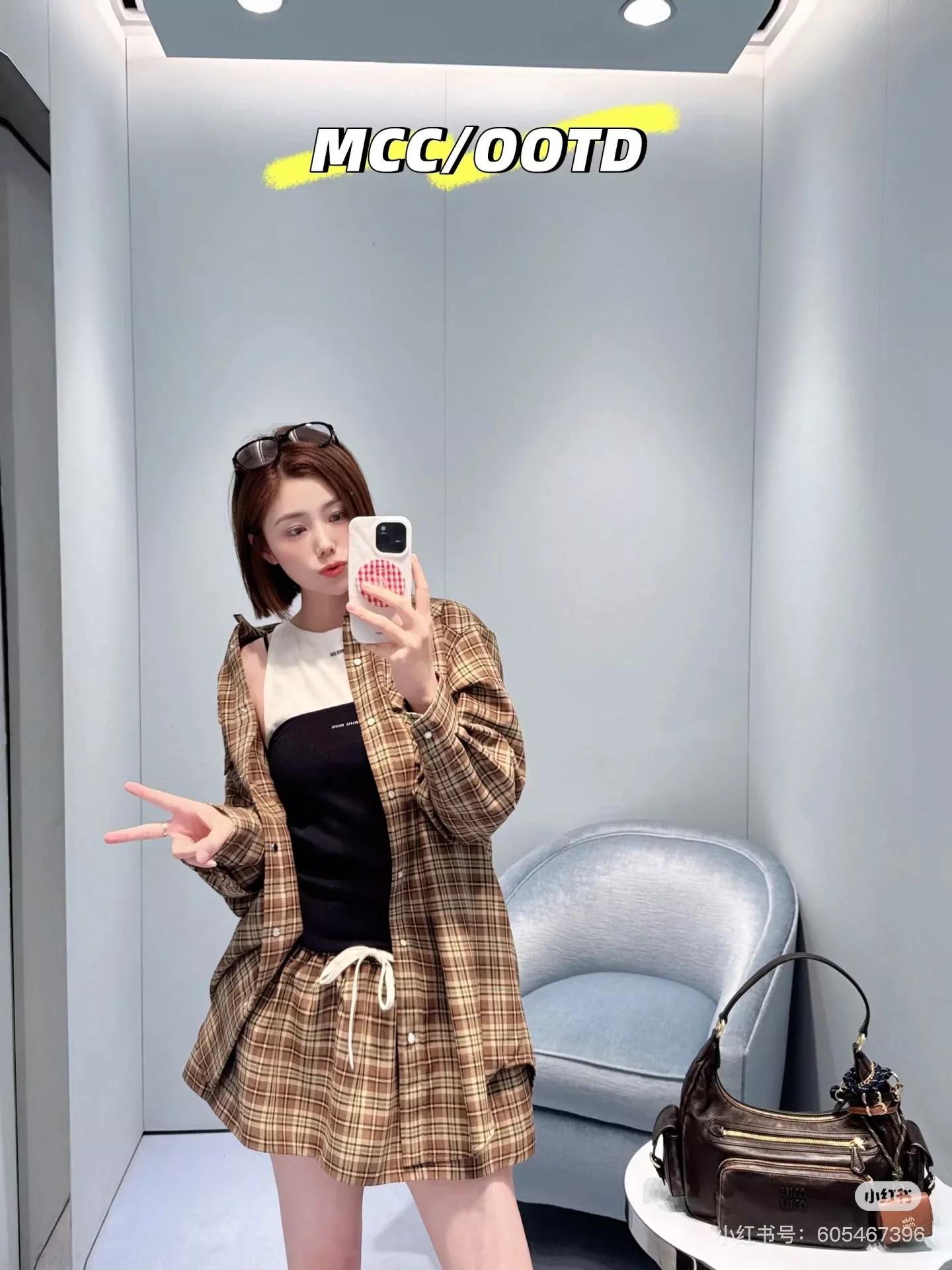 미우미우 체크 울 블렌드 플리츠 미니 스커트 상세 이미지 24