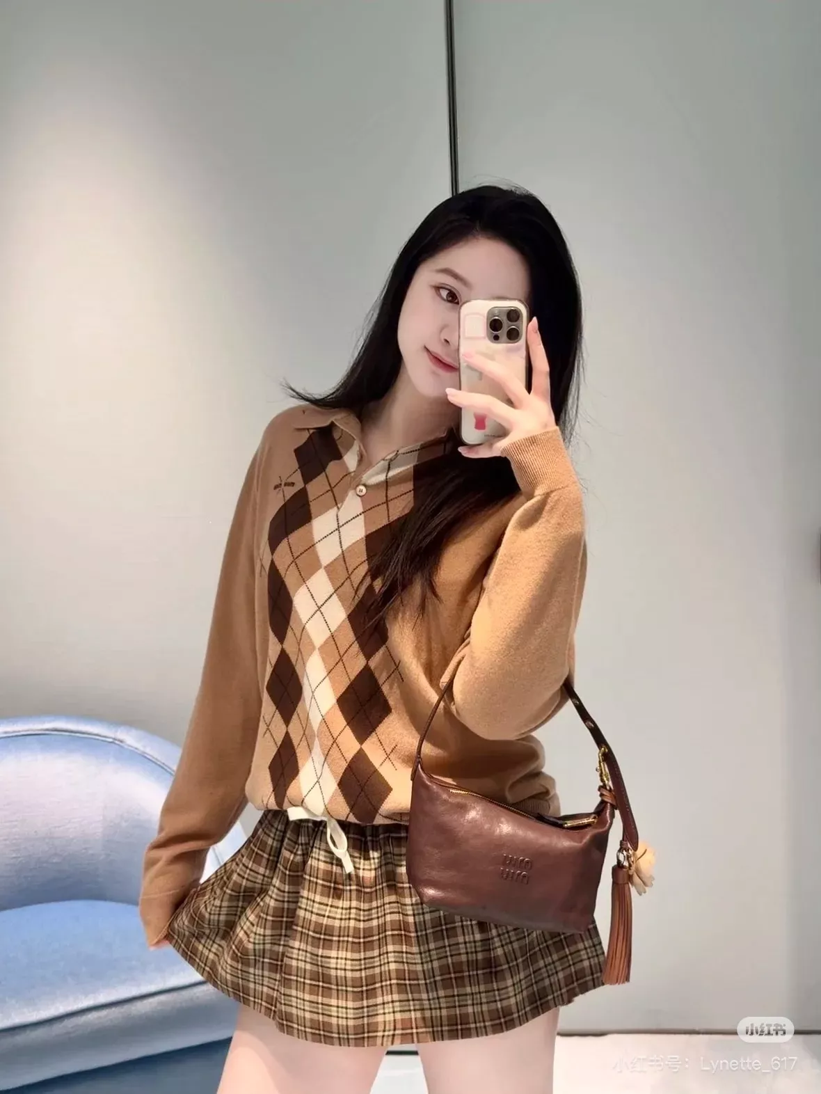 미우미우 체크 울 블렌드 플리츠 미니 스커트 상세 이미지 21