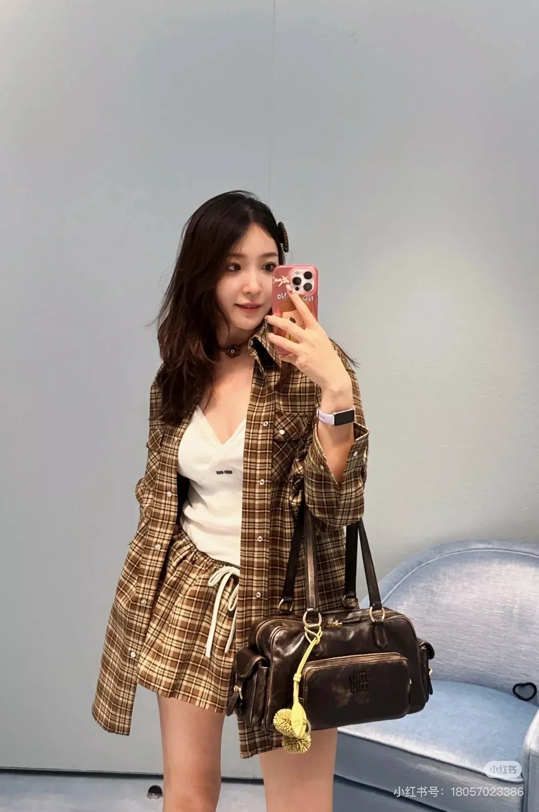 미우미우 체크 울 블렌드 플리츠 미니 스커트 상세 이미지 23