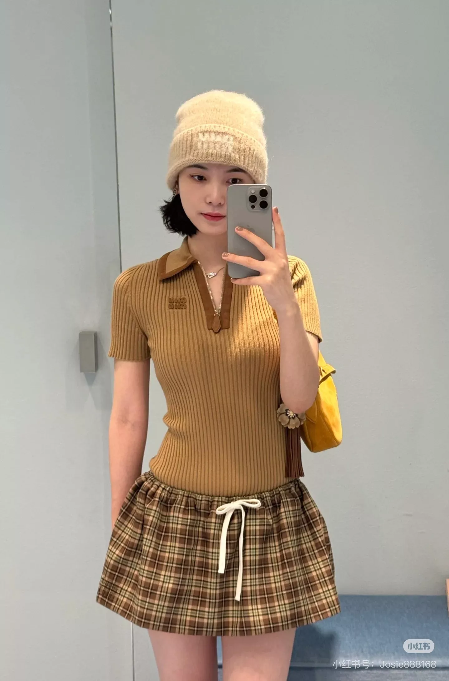미우미우 체크 울 블렌드 플리츠 미니 스커트 상세 이미지 35