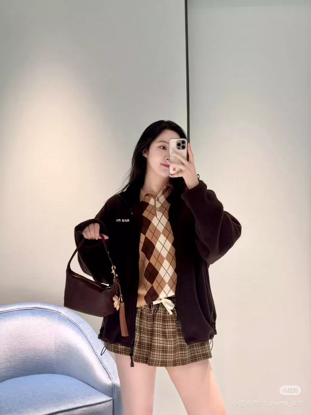 미우미우 체크 울 블렌드 플리츠 미니 스커트 상세 이미지 36