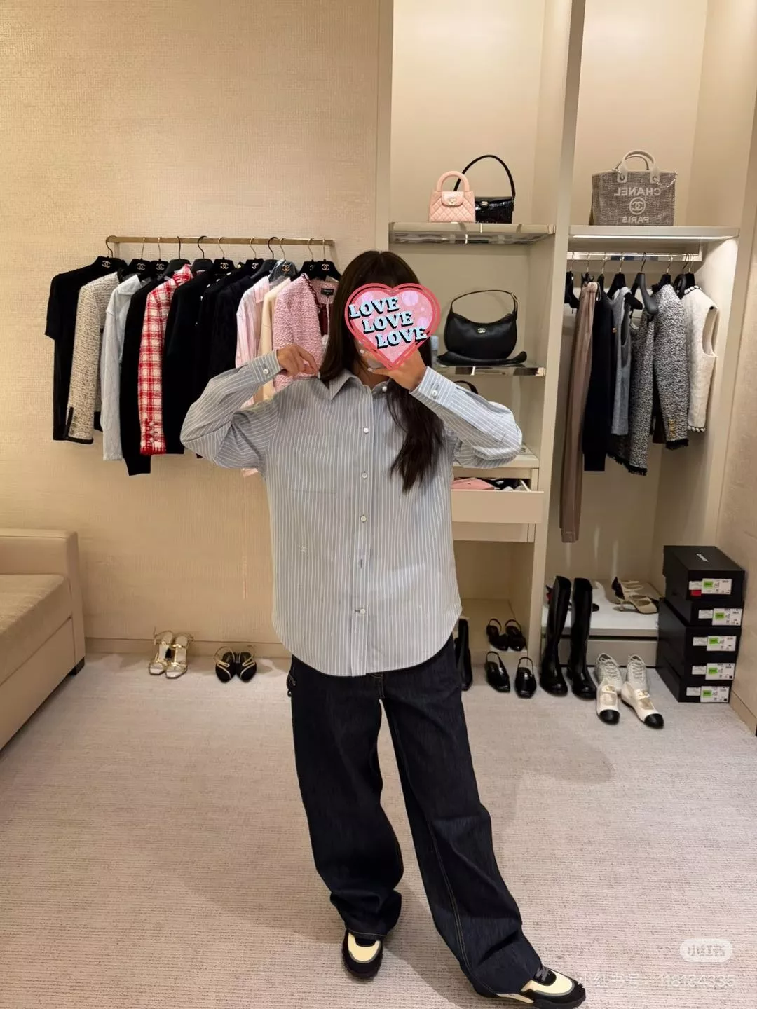 샤넬 진주 버튼 스트라이프 자카드 긴소매 셔츠 상세 이미지 22