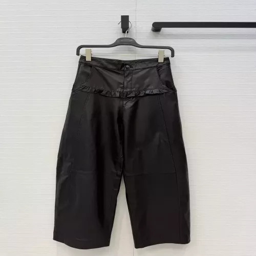 알라이아 러플 레이어드 커브드 핏 양가죽 팬츠